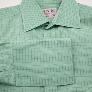 Thomas Pink London Light Green With Blue Check FC Shirt Made in Ireland 15.5x33